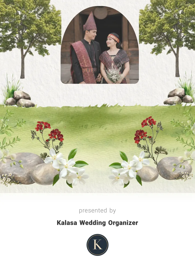 Akhir undangan klien: foto pasangan, lalu tulisan presented by Kalasa Wedding Organizer beserta logonya.