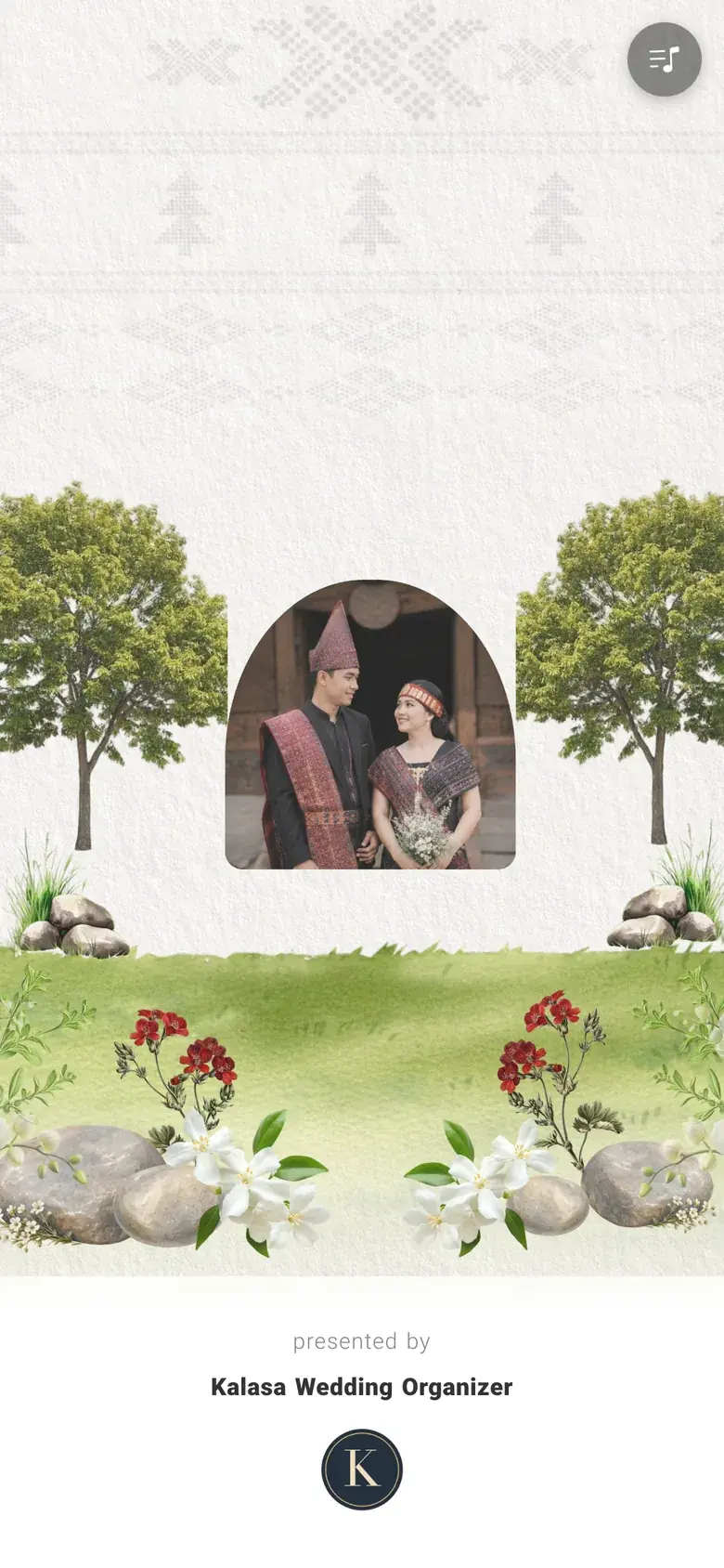 Bagian akhir undangan klien: tulisan presented by Kalasa Wedding Organizer beserta logonya.